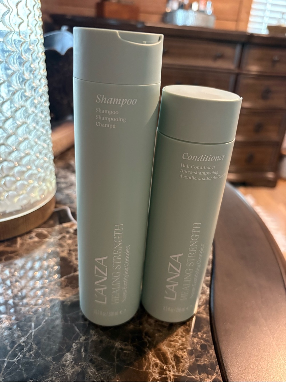 L'ANZA Healing Strength Shampoo & Conditioner - Sage Green. GIFT SET IN BOX
